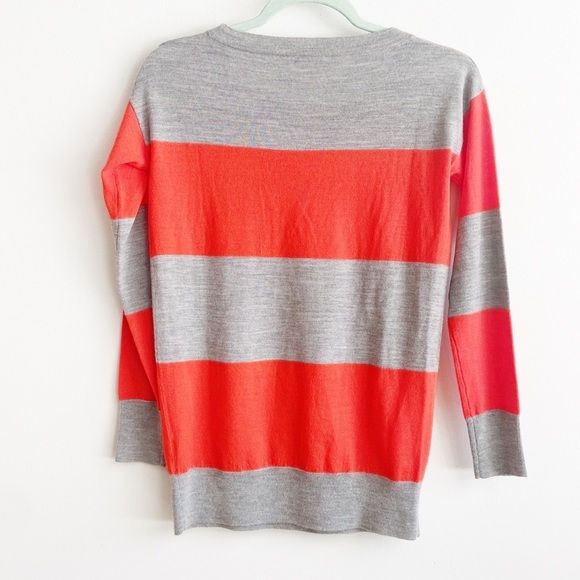 J Crew Crewneck Preppy 3/4 Sleeves Gray/Red Stripe Sweater Sz XXS - Picture 4 of 5